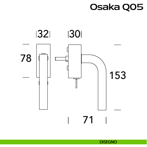 Maniglia in acciaio per finestra DK con chiave Osaka Q05 Reguitti Inox disegno