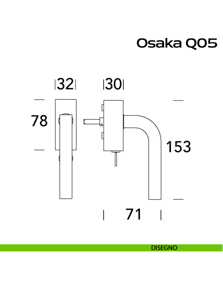 Maniglia in acciaio per finestra DK con chiave Osaka Q05 Reguitti Inox disegno