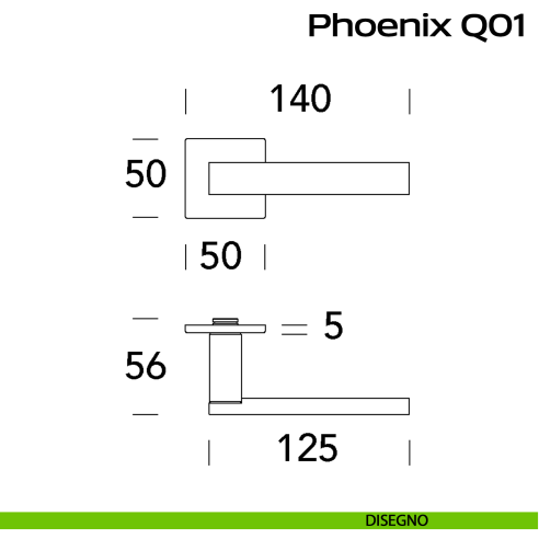 Maniglia in acciaio per porta Phoenix Q01 Reguitti Inox - disegno