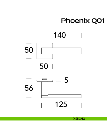 Maniglia in acciaio per porta Phoenix Q01 Reguitti Inox - disegno