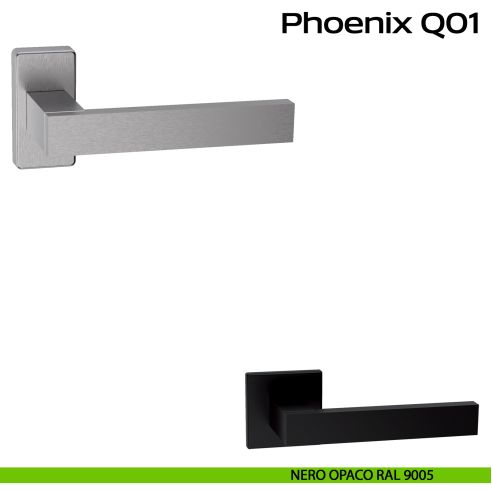 Maniglia in acciaio per porta Phoenix Q01 Reguitti Inox rosetta rettangolare - nero opaco RAL 9005