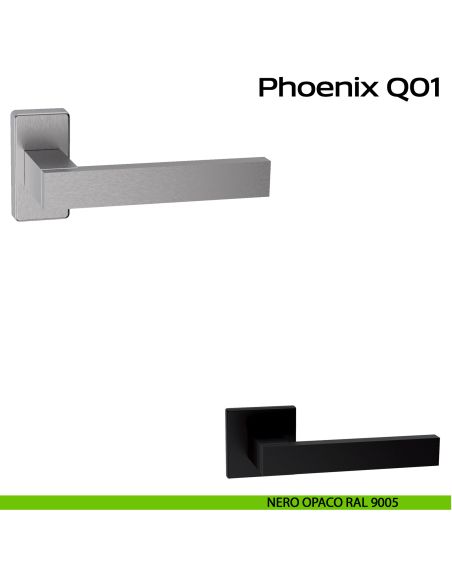 Maniglia in acciaio per porta Phoenix Q01 Reguitti Inox rosetta rettangolare - nero opaco RAL 9005
