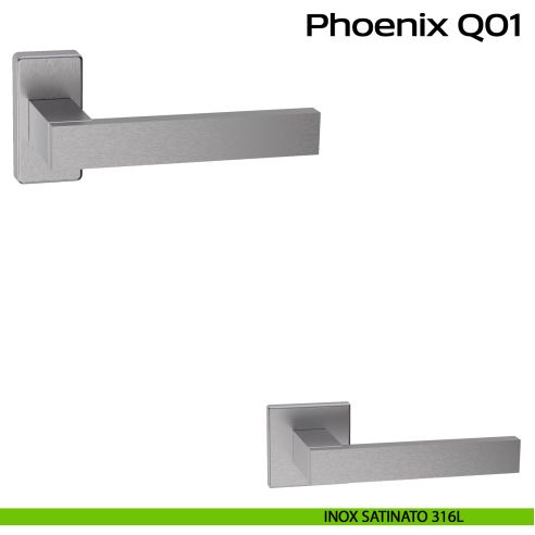 Maniglia in acciaio per porta Phoenix Q01 Reguitti Inox rosetta rettangolare - inox satinato 316L