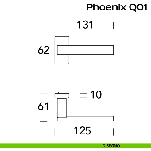 Maniglia in acciaio per porta Phoenix Q01 Reguitti Inox rosetta rettangolare - disegno
