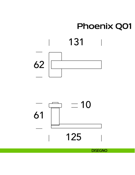 Maniglia in acciaio per porta Phoenix Q01 Reguitti Inox rosetta rettangolare - disegno