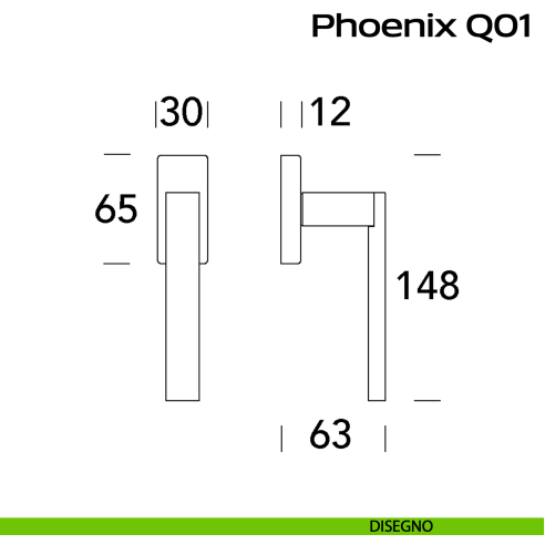 Maniglia in acciaio per finestra DK Phoenix Q01 Reguitti Inox disegno