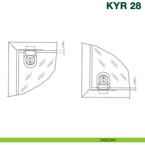 Serratura per anta singola in vetro da applicare senza foro con cilindro KYR Securital KYR 28 - disegno