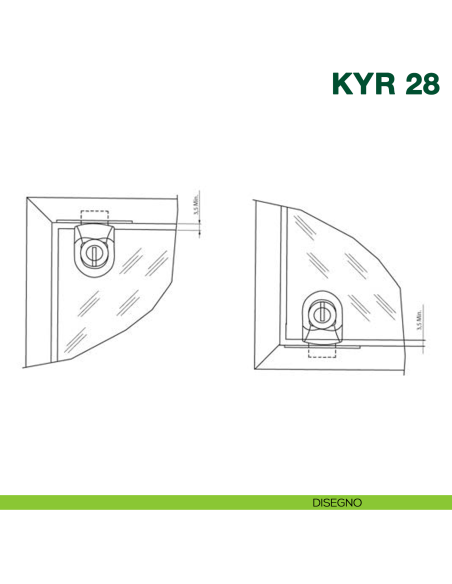 Serratura per anta singola in vetro da applicare senza foro con cilindro KYR Securital KYR 28 - disegno