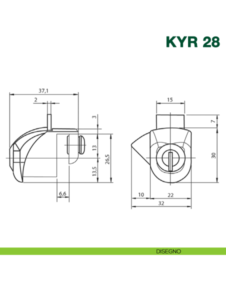 Serratura per anta doppia in vetro da applicare senza foro con cilindro KYR Securital KYR 28.2 - disegno