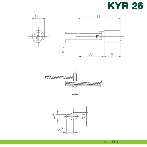 Serratura per scorrevole in vetro con telaio in alluminio con cilindro KYR Securital KYR 26 - disegno