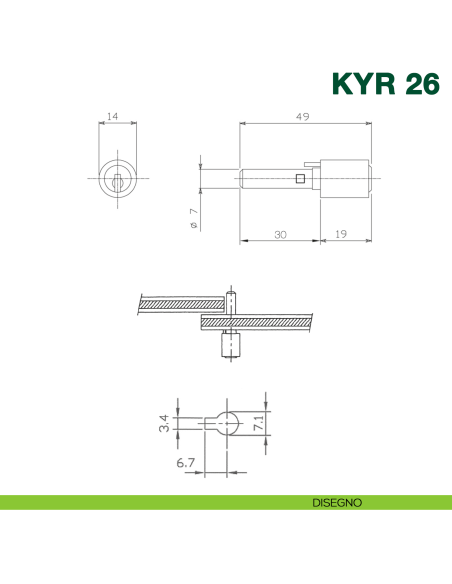 Serratura per scorrevole in vetro con telaio in alluminio con cilindro KYR Securital KYR 26 - disegno