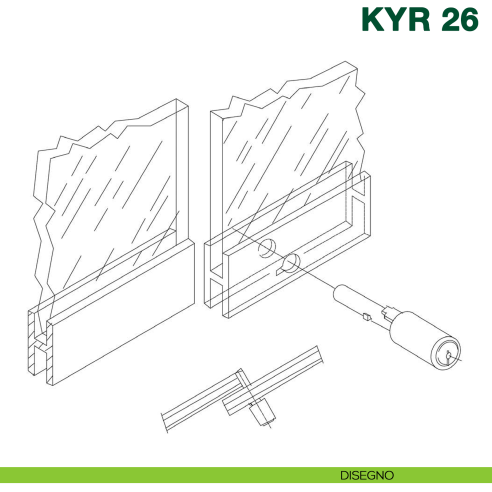Serratura per scorrevole in vetro con telaio in alluminio con cilindro KYR Securital KYR 26 - disegno