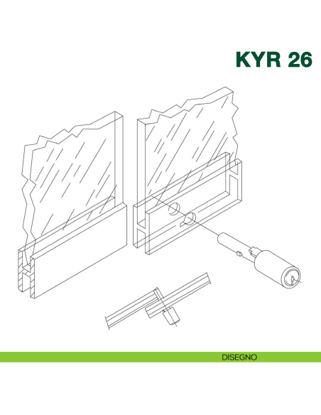 Serratura per scorrevole in vetro con telaio in alluminio con cilindro KYR Securital KYR 26 - disegno