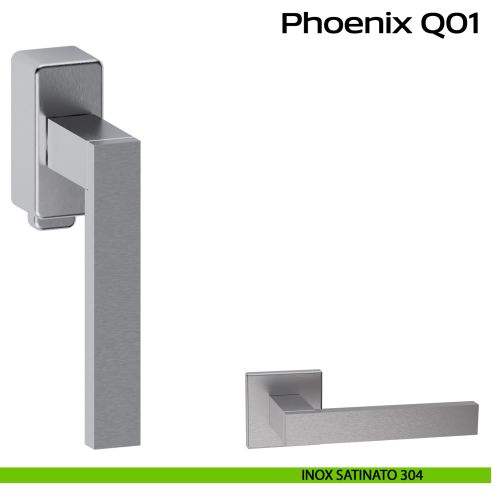 Maniglia in acciaio per finestra DK con pulsante su placca Phoenix Q01 Reguitti Inox - inox satinato 304