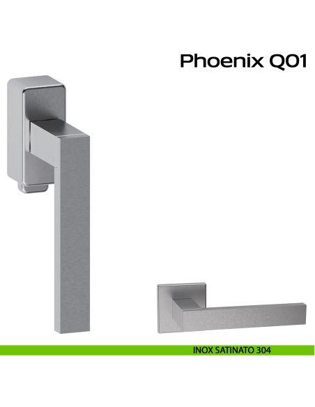 Maniglia in acciaio per finestra DK con pulsante su placca Phoenix Q01 Reguitti Inox - inox satinato 304