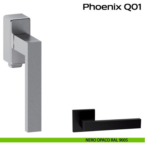 Maniglia in acciaio per finestra DK con pulsante su placca Phoenix Q01 Reguitti Inox - nero opaco RAL 9005