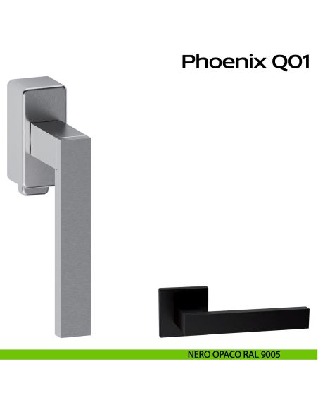 Maniglia in acciaio per finestra DK con pulsante su placca Phoenix Q01 Reguitti Inox - nero opaco RAL 9005