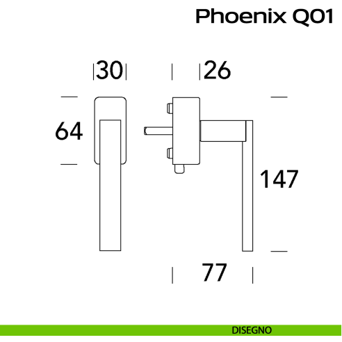 Maniglia in acciaio per finestra DK con pulsante su placca Phoenix Q01 Reguitti Inox disegno