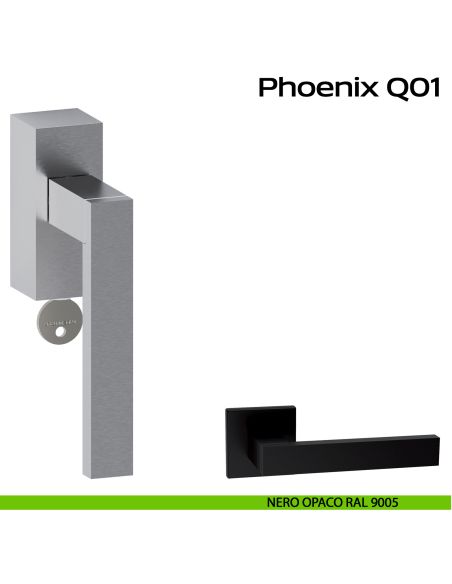 Maniglia in acciaio per finestra DK con funzione TBT Phoenix Q01 Reguitti Inox - nero opaco RAL 9005