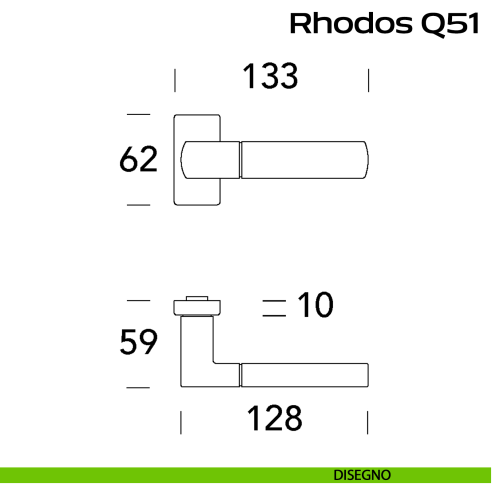 Maniglia in acciaio per porta Rhodos Q51 Reguitti Inox rosetta rettangolare - DISEGNO