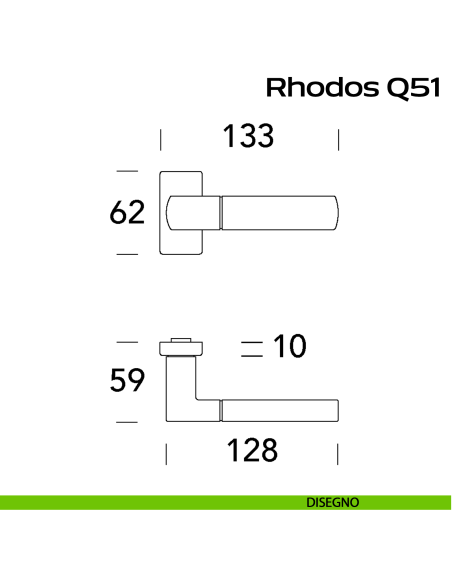 Maniglia in acciaio per porta Rhodos Q51 Reguitti Inox rosetta rettangolare - DISEGNO