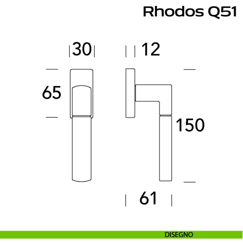 Maniglia in acciaio per finestra DK Rhodos Q51 Reguitti Inox disegno