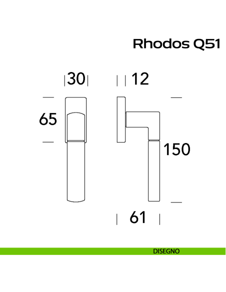 Maniglia in acciaio per finestra DK Rhodos Q51 Reguitti Inox disegno