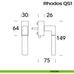 Maniglia in acciaio per finestra DK con pulsante su placca Rhodos Q51 Reguitti Inox 2