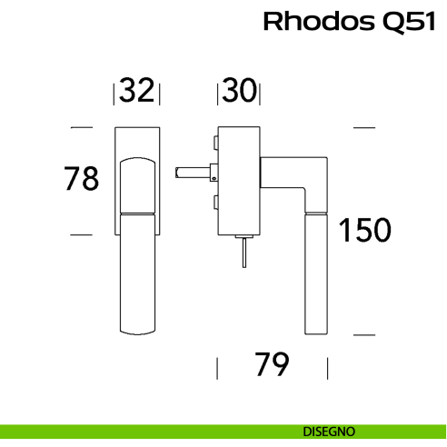 Maniglia in acciaio per finestra DK con chiave Rhodos Q51 Reguitti Inox disegno