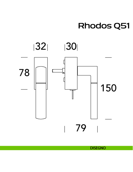 Maniglia in acciaio per finestra DK con chiave Rhodos Q51 Reguitti Inox disegno