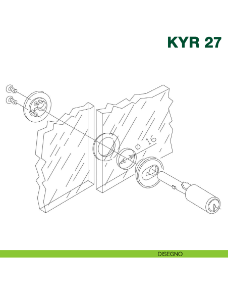 Serratura per scorrevole in vetro con cilindro KYR Securital diametro 14 mm lunghezza perno 48 mm KYR 27 - disegno