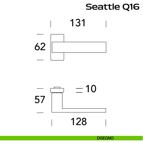 Maniglia in acciaio per porta Seattle Q16 Reguitti Inox rosetta rettangolare - nero opaco RAL 9005 - DISEGNO