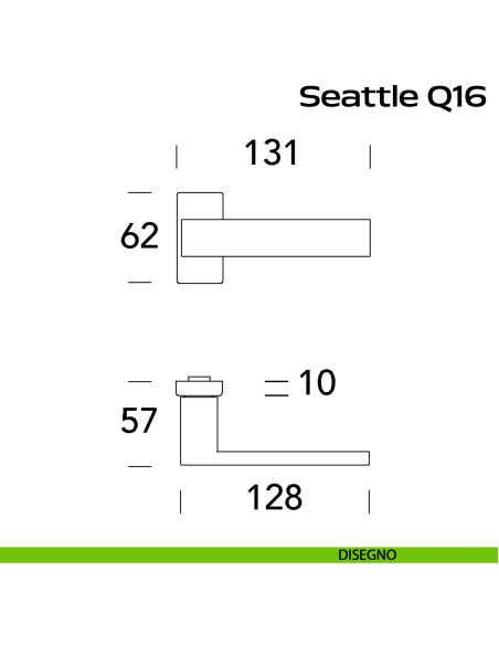 Maniglia in acciaio per porta Seattle Q16 Reguitti Inox rosetta rettangolare - nero opaco RAL 9005 - DISEGNO