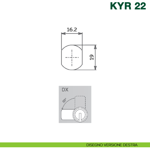 Serratura lucchettabile per armadietti Kyr Securital cilindro diametro 19 mm lunghezza 30 mm KYR 22 - disegno versione destra