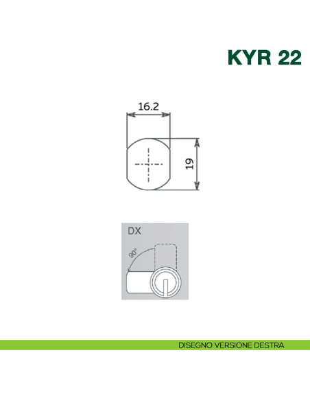 Serratura lucchettabile per armadietti Kyr Securital cilindro diametro 19 mm lunghezza 30 mm KYR 22 - disegno versione destra