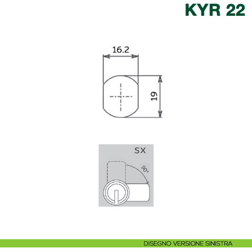 Serratura lucchettabile per armadietti Kyr Securital cilindro diametro 19 mm lunghezza 30 mm KYR 22 - disegno versione sinistra