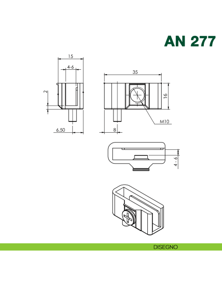 Cerniera per anta in vetro da applicare senza foro KYR Securital AN 277 - disegno