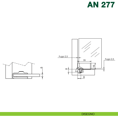 Cerniera per anta in vetro da applicare senza foro KYR Securital AN 277 - disegno