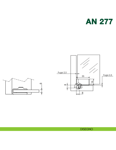 Cerniera per anta in vetro da applicare senza foro KYR Securital AN 277 - disegno