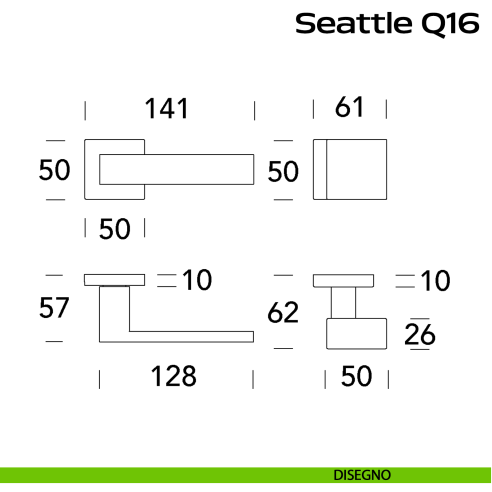 Maniglia in acciaio Seattle Q16 e pomolo fisso 2Q1 Reguitti Inox disegno