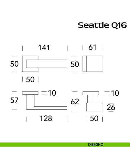 Maniglia in acciaio Seattle Q16 e pomolo fisso 2Q1 Reguitti Inox disegno