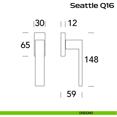 Maniglia in acciaio per finestra DK Seattle Q16 Reguitti Inox - disegno