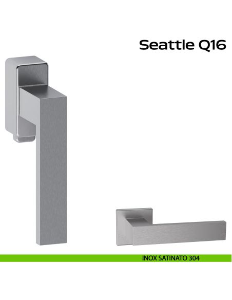 Maniglia in acciaio per finestra DK con pulsante su placca Seattle Q16 Reguitti Inox - inox satinato 304