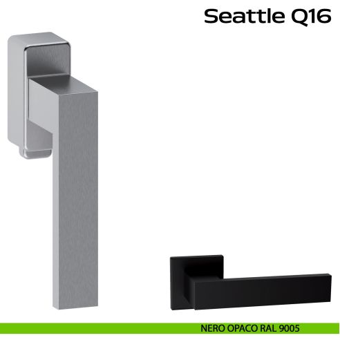Maniglia in acciaio per finestra DK con pulsante su placca Seattle Q16 Reguitti Inox - nero opaco RAL 9005