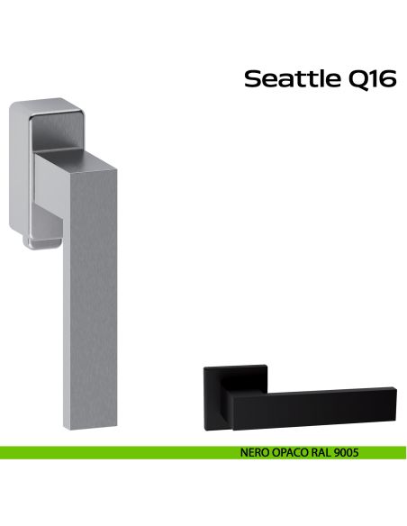 Maniglia in acciaio per finestra DK con pulsante su placca Seattle Q16 Reguitti Inox - nero opaco RAL 9005