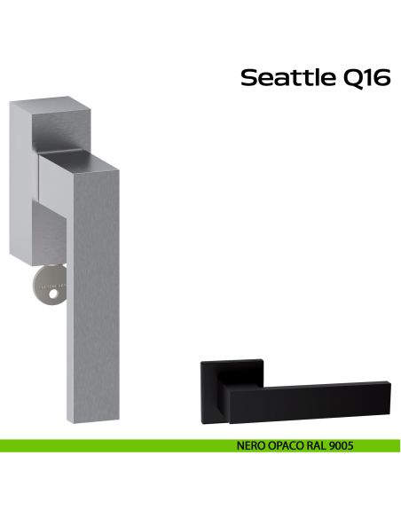 Maniglia in acciaio per finestra DK con chiave Seattle Q16 Reguitti Inox - nero opaco RAL 9005