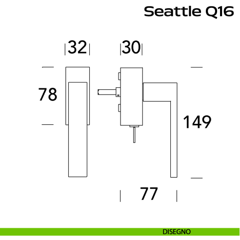 Maniglia in acciaio per finestra DK con chiave Seattle Q16 Reguitti Inox disegno