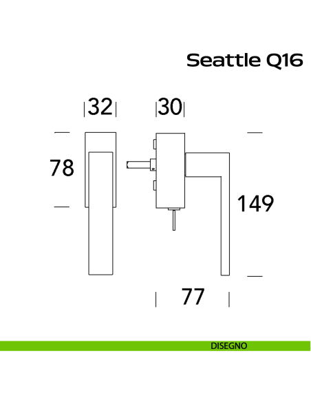Maniglia in acciaio per finestra DK con chiave Seattle Q16 Reguitti Inox disegno