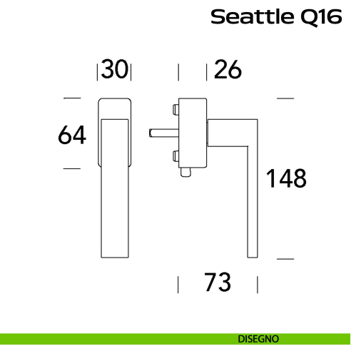 Maniglia in acciaio per finestra DK con funzione TBT Seattle Q16 Reguitti Inox disegno