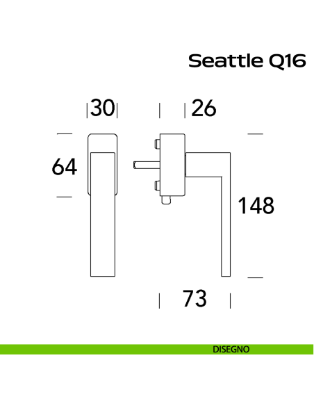 Maniglia in acciaio per finestra DK con funzione TBT Seattle Q16 Reguitti Inox disegno